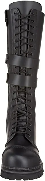 Predator-1 Black Leather Lace-Up Knee-High Combat Boot w/ Knife Holder