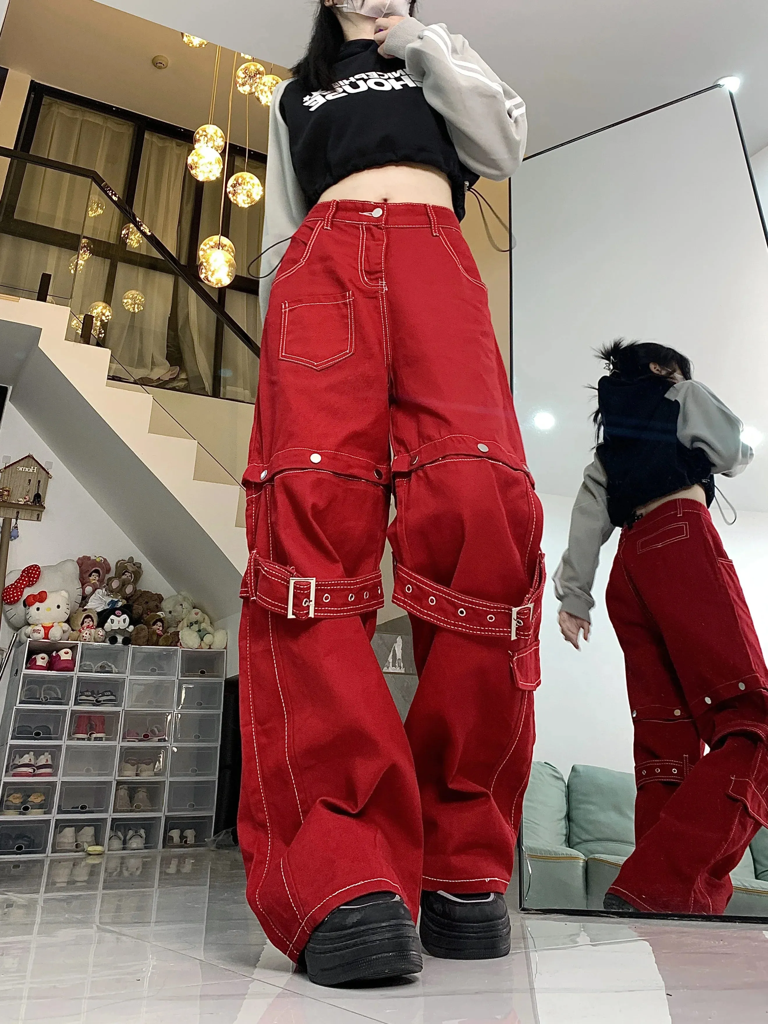'Rock Out' Rede Grunge Goth Y2k Pants