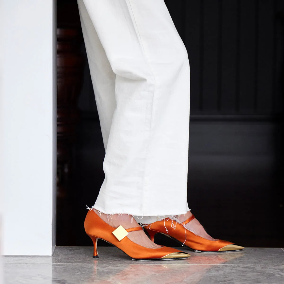 Satin Toe Cap Mary Jane Pump