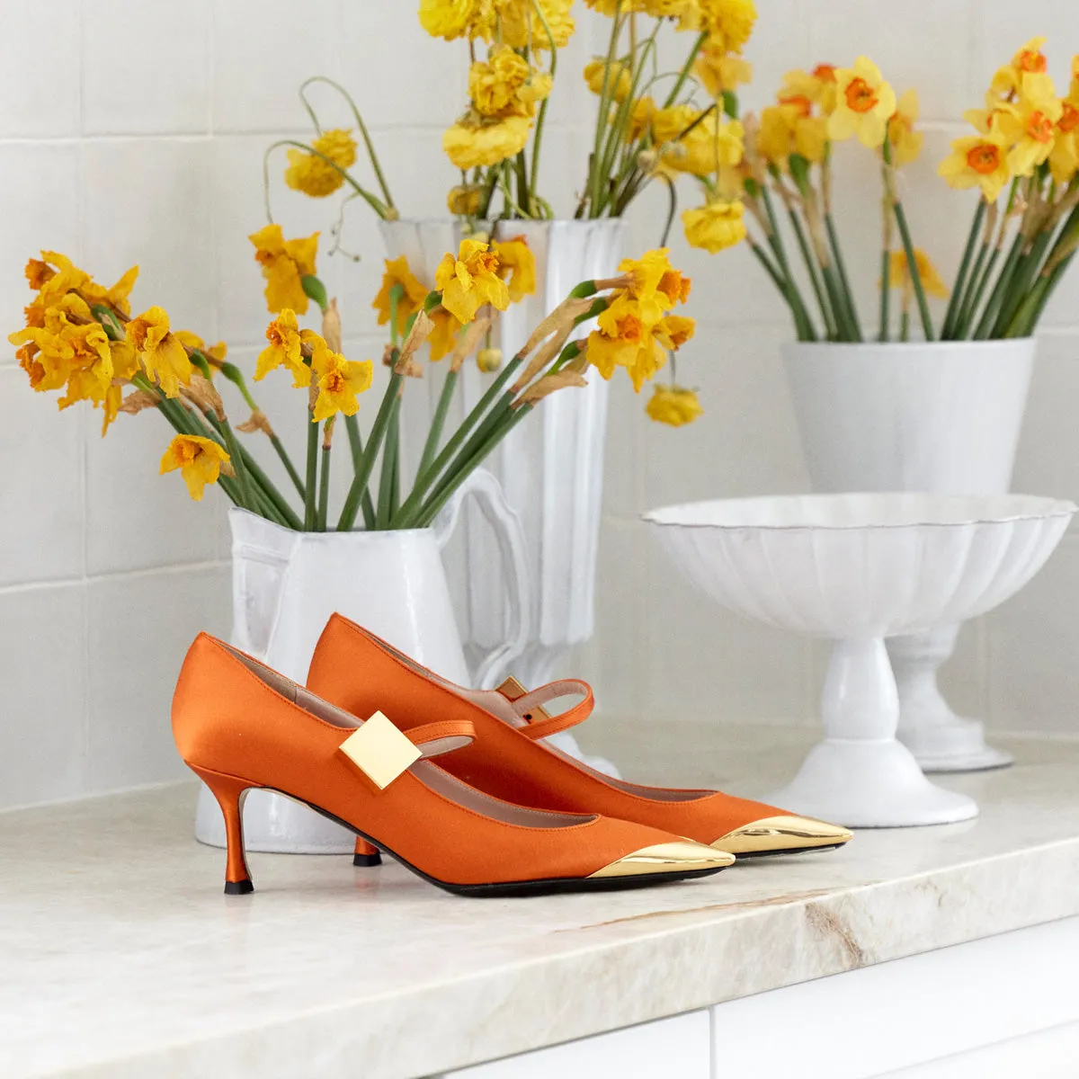 Satin Toe Cap Mary Jane Pump