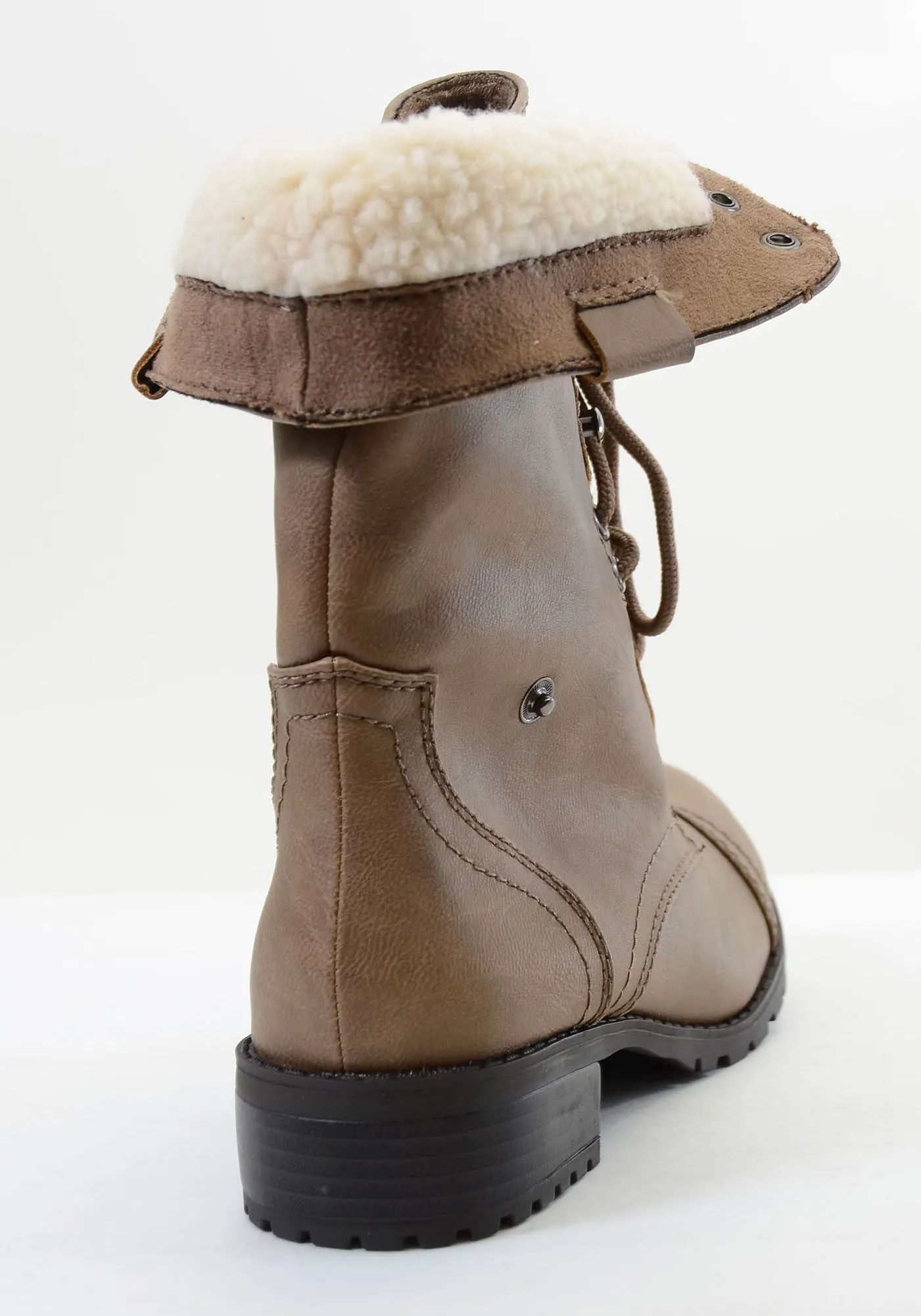 Shearling Fur Fold Over Combat Vegan Women's Boots
