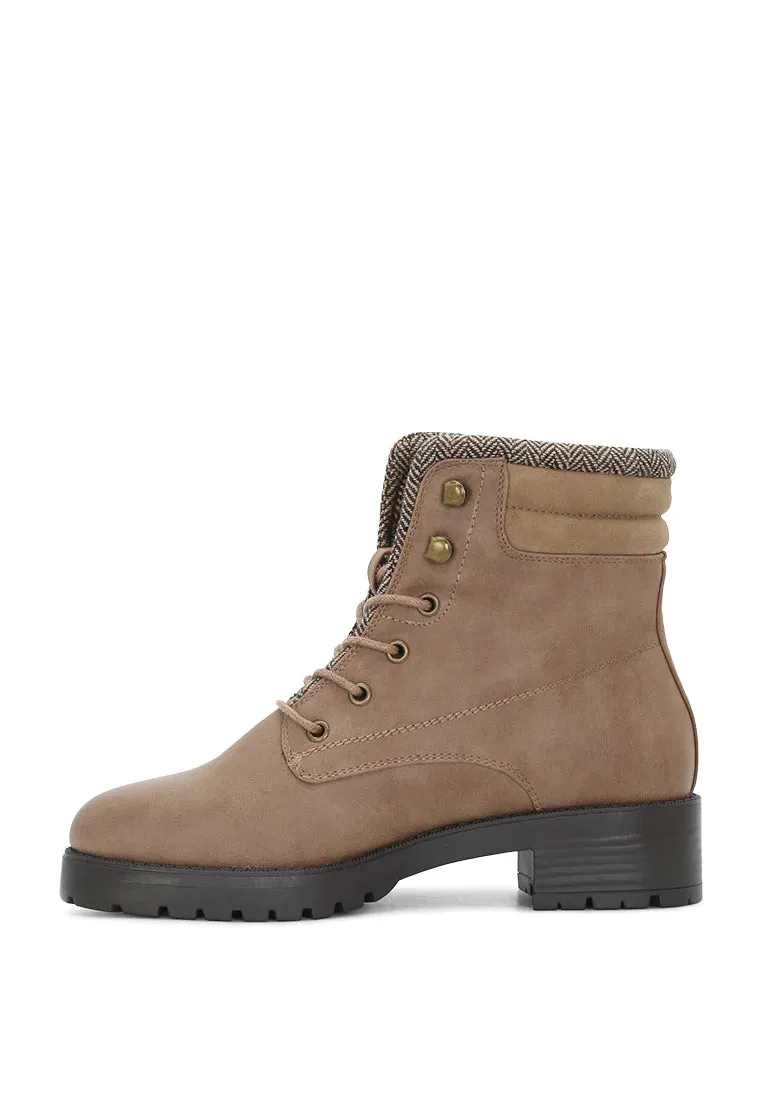 Taupe Ankle Length Lace-Up Boots