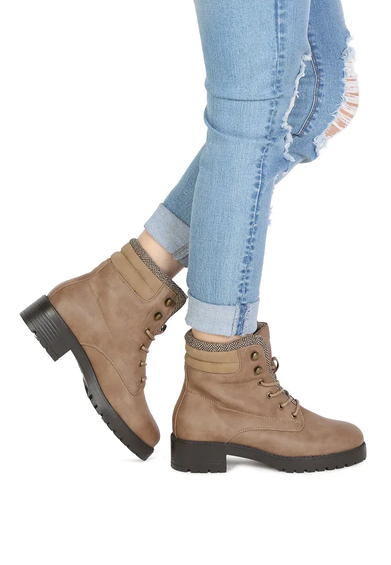 Taupe Ankle Length Lace-Up Boots