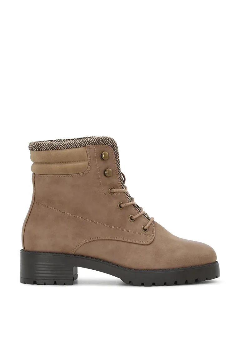 Taupe Ankle Length Lace-Up Boots