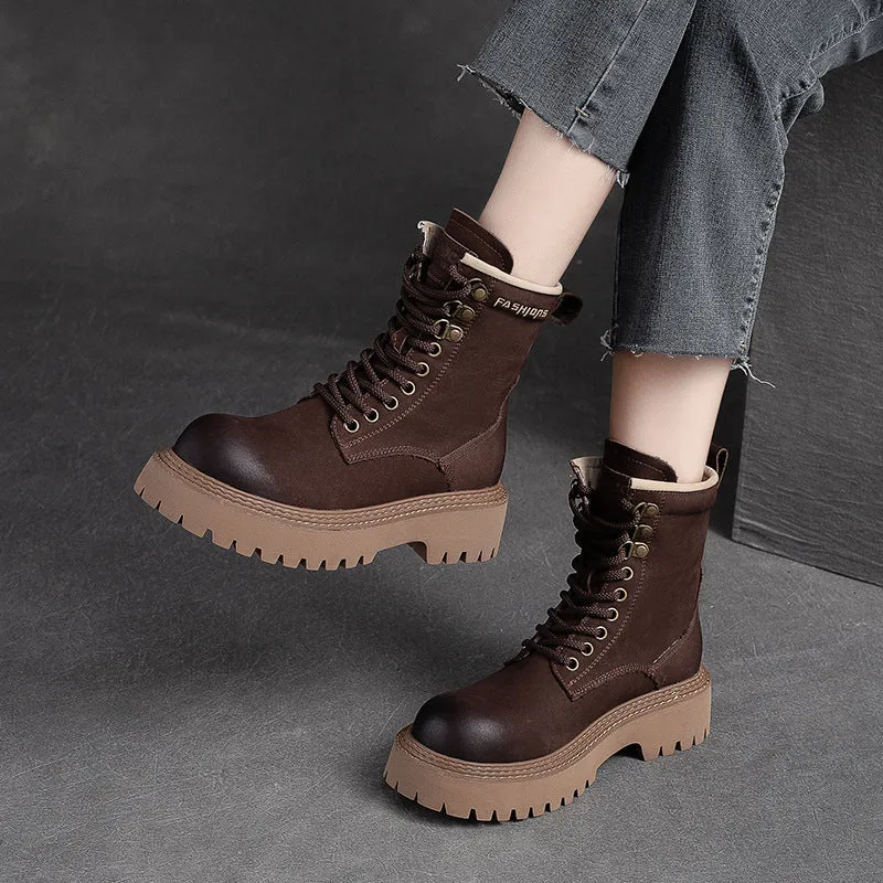 Women Classic Fashion Patchwork Leather Combat Boots