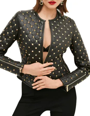 Women Quilted Gold Studded Jacket