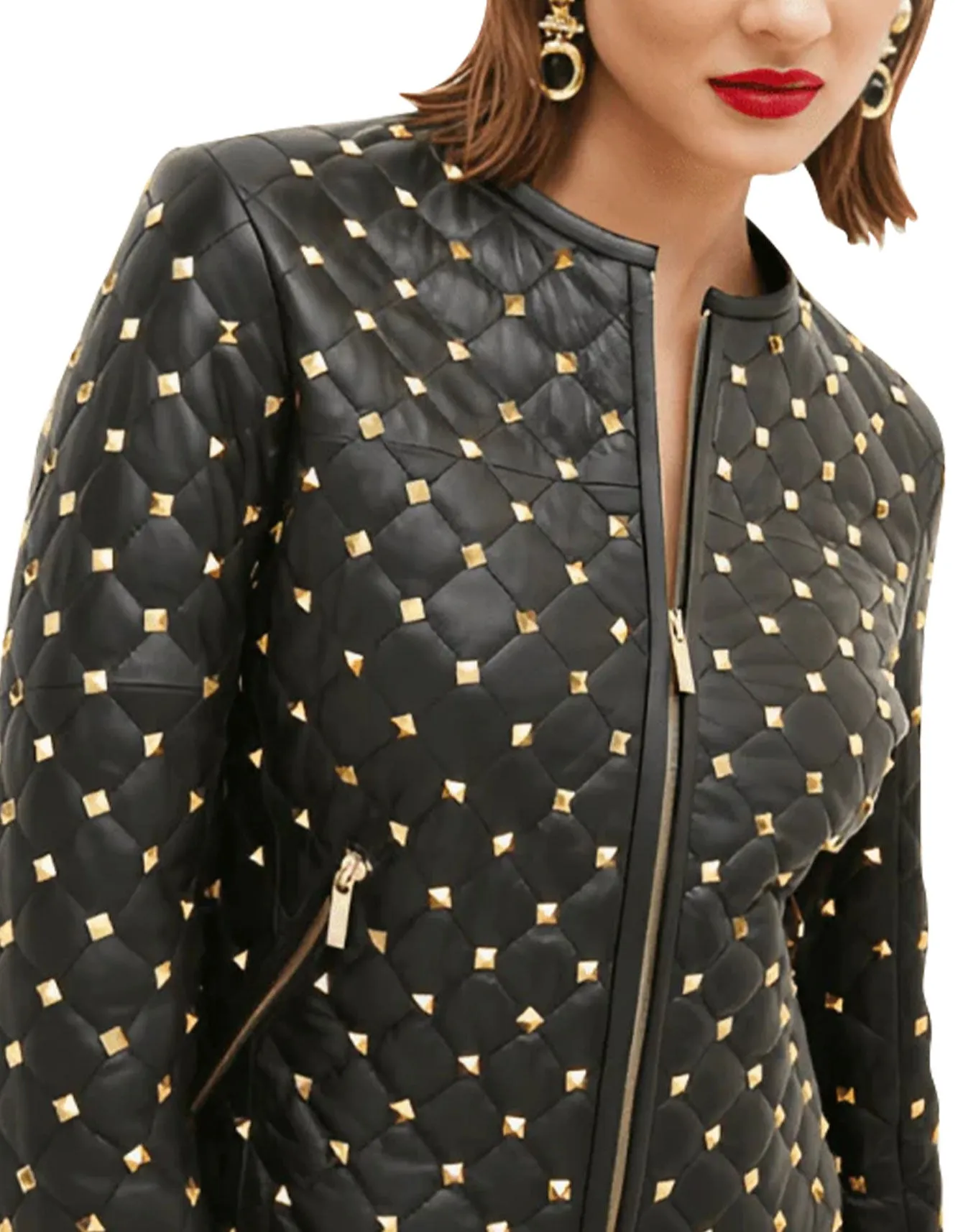 Women Quilted Gold Studded Jacket