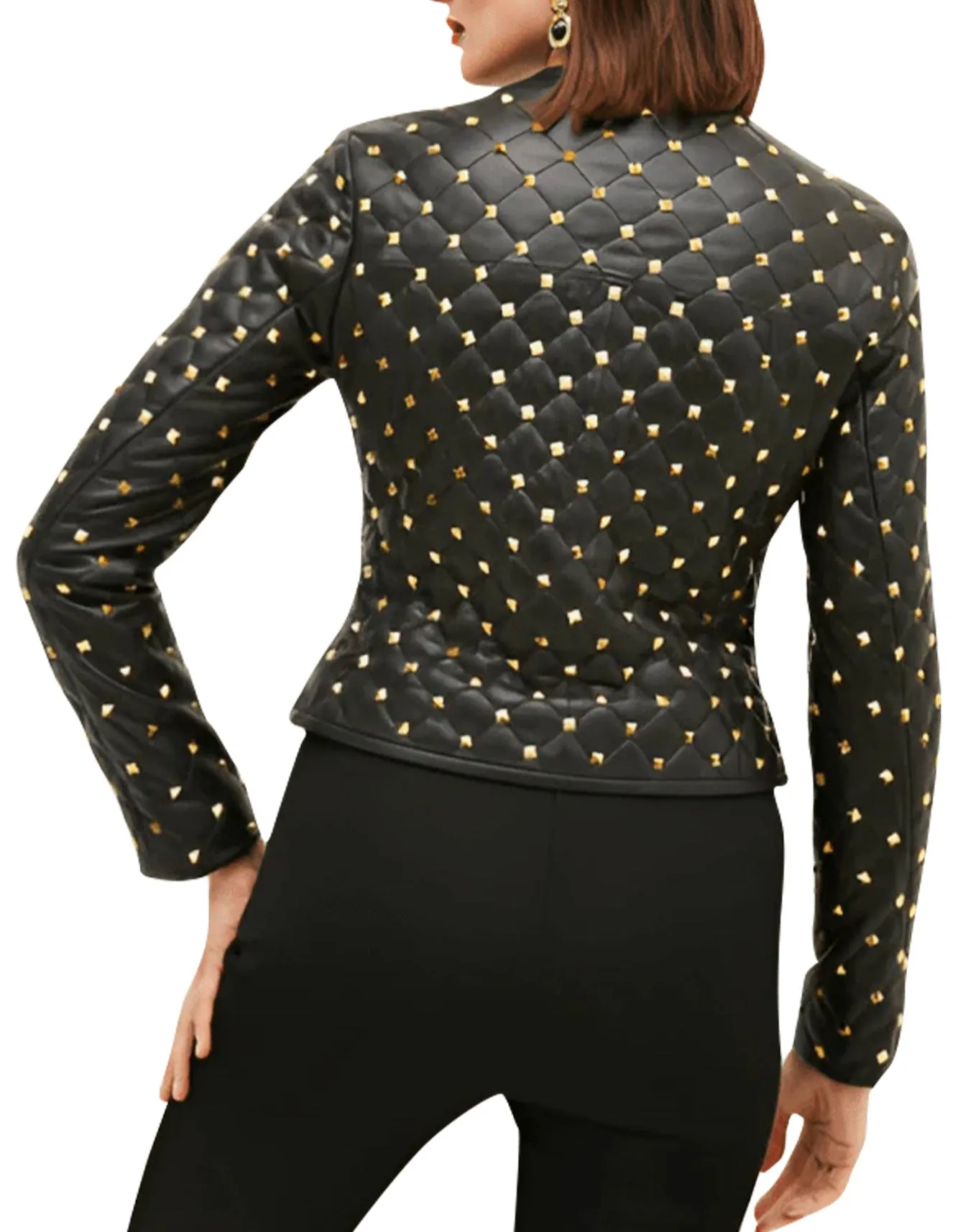 Women Quilted Gold Studded Jacket