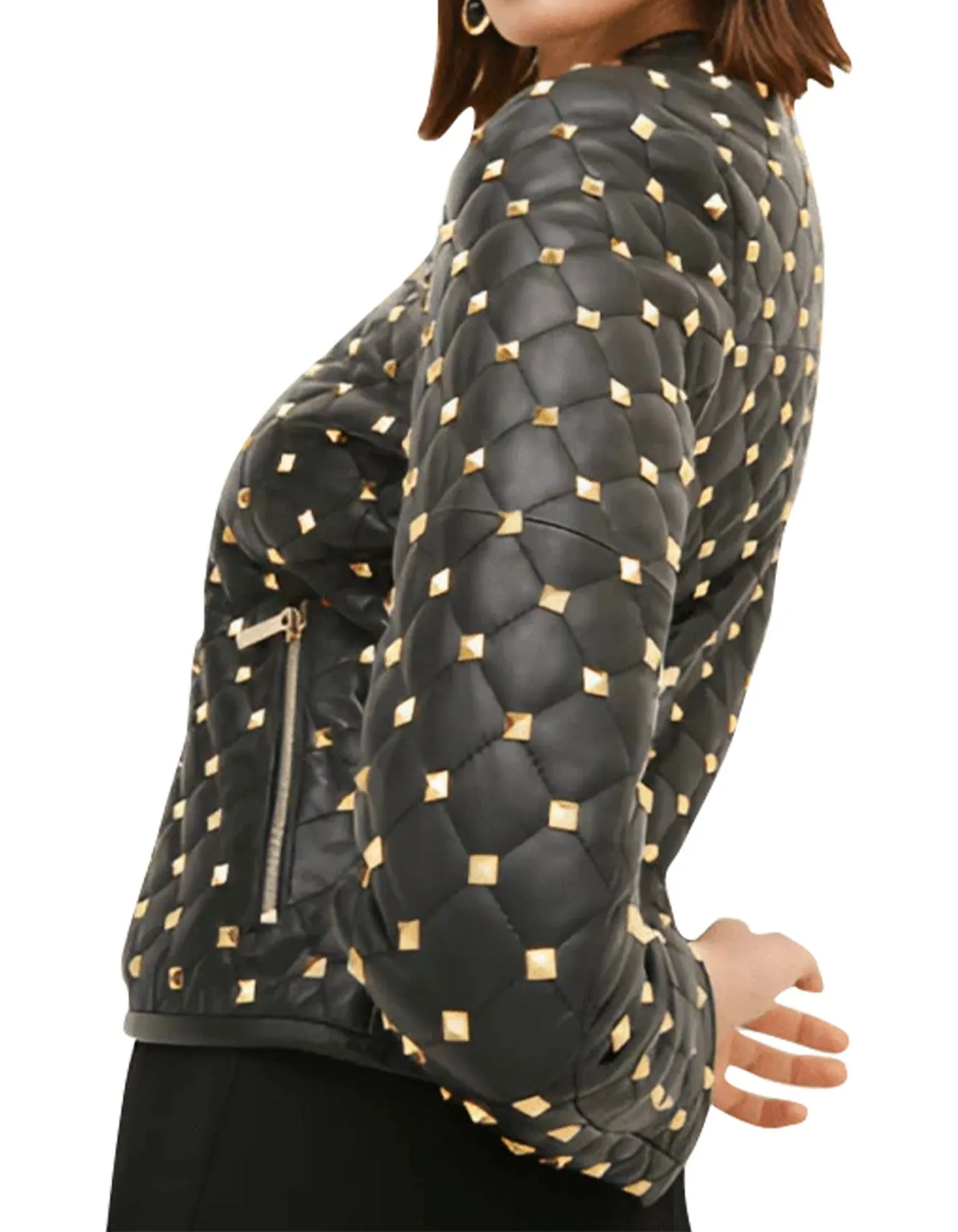 Women Quilted Gold Studded Jacket