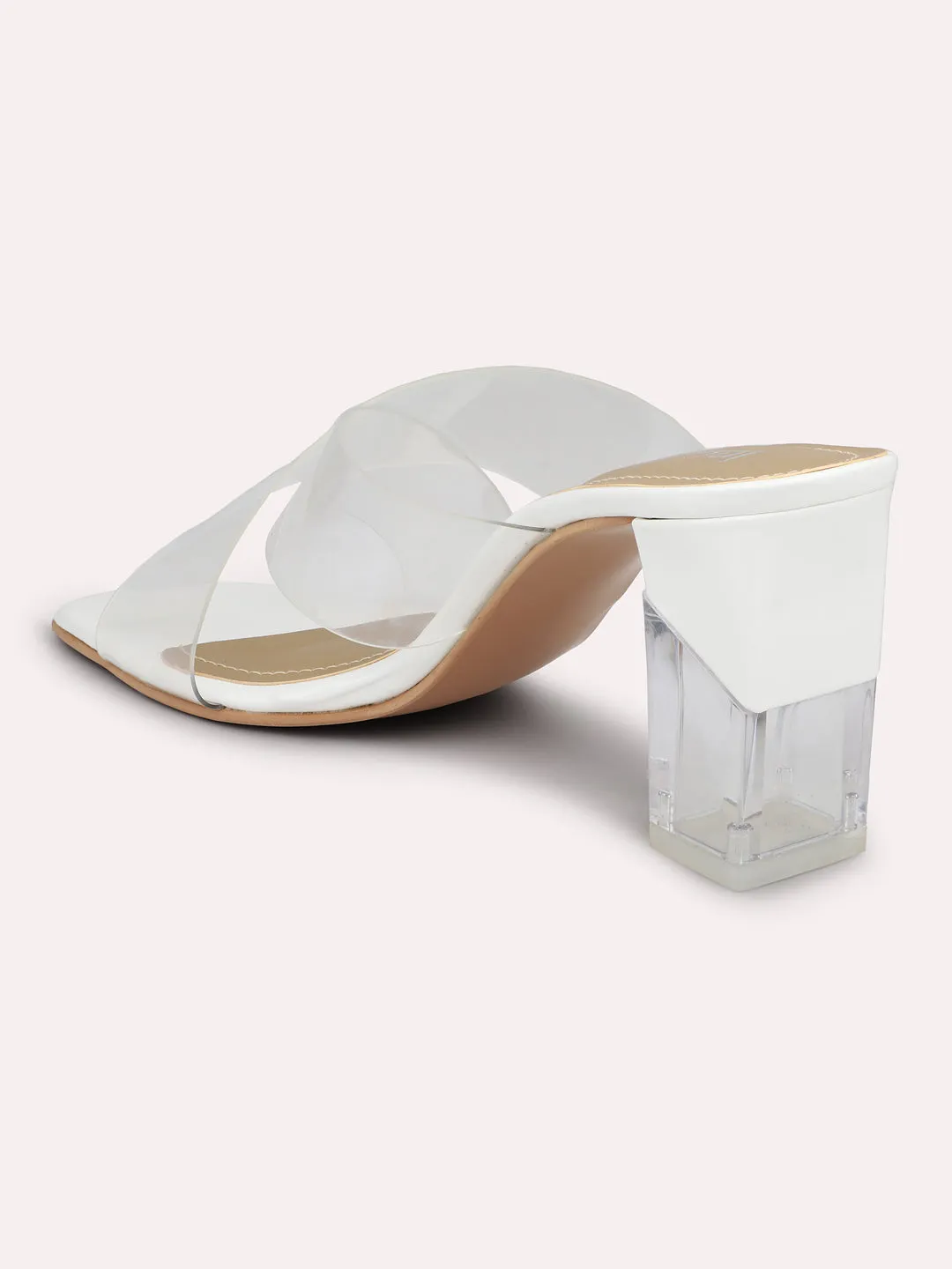 Women White Transparent Open Toe Block Heels