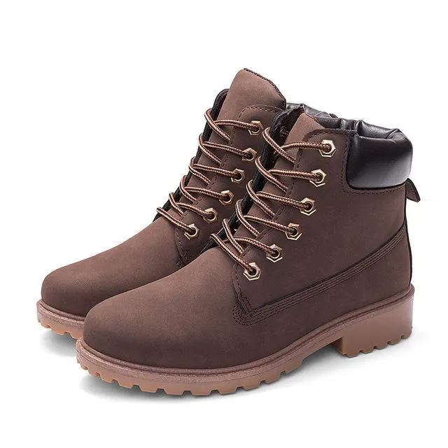 Women's combat boots lace-up ankle boots low heel casual short boots