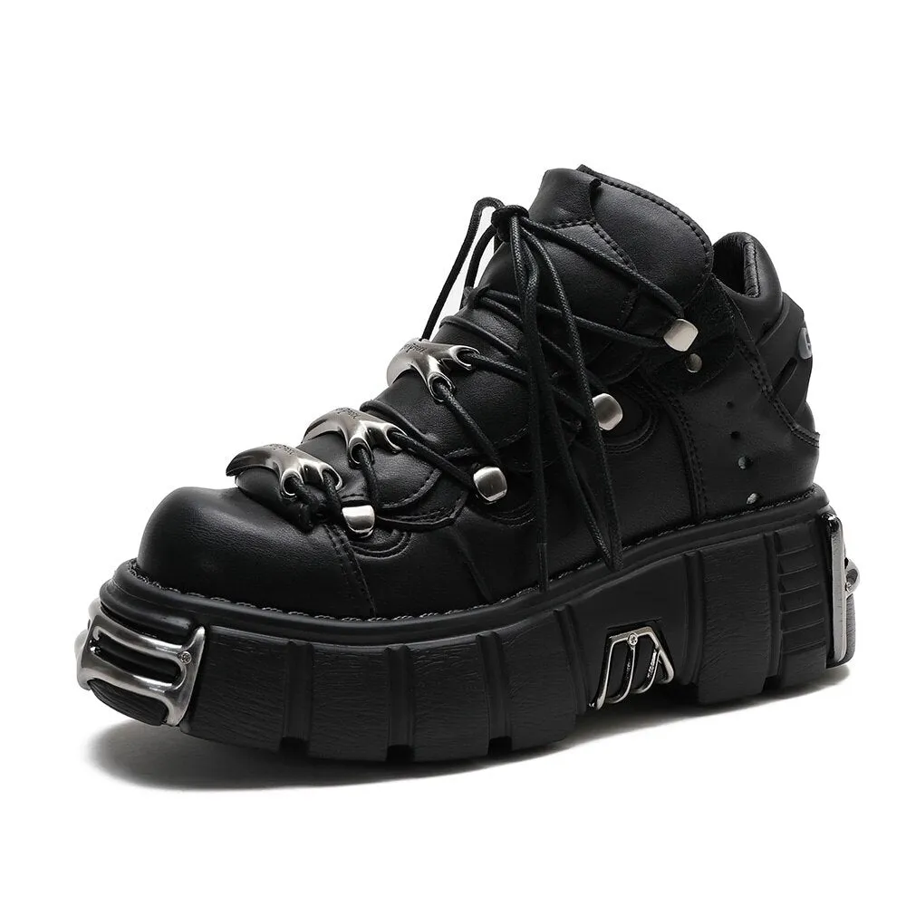 Women's Punk Style Leather Shoes Lace-up Heel Height 6cm Platform