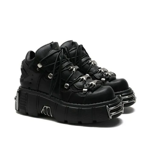 Women's Punk Style Leather Shoes Lace-up Heel Height 6cm Platform