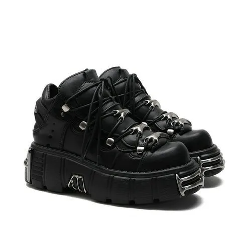 Women's Punk Style Leather Shoes Lace-up Heel Height 6cm Platform