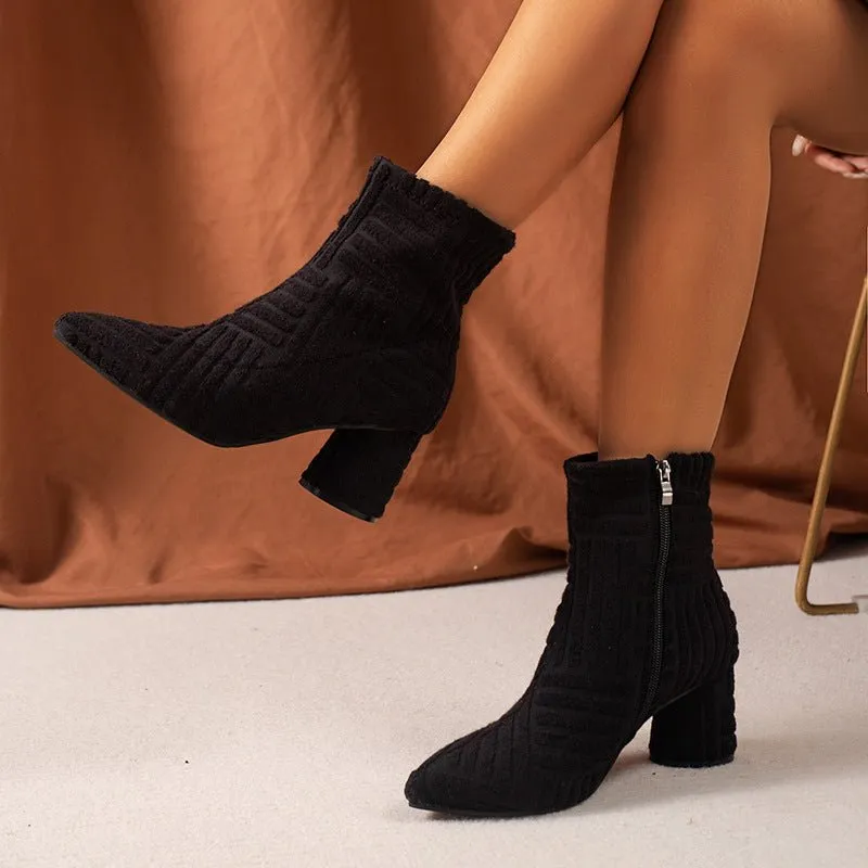 Women's Shoes Pointed Toe Zip High Heel Boots Fashion